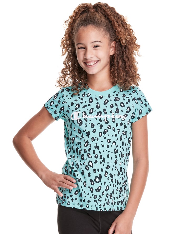 Champion Girls T-Shirt NZ - Classic Graphic Leopard Print Turquoise/Black ( 3142-KTJWY )